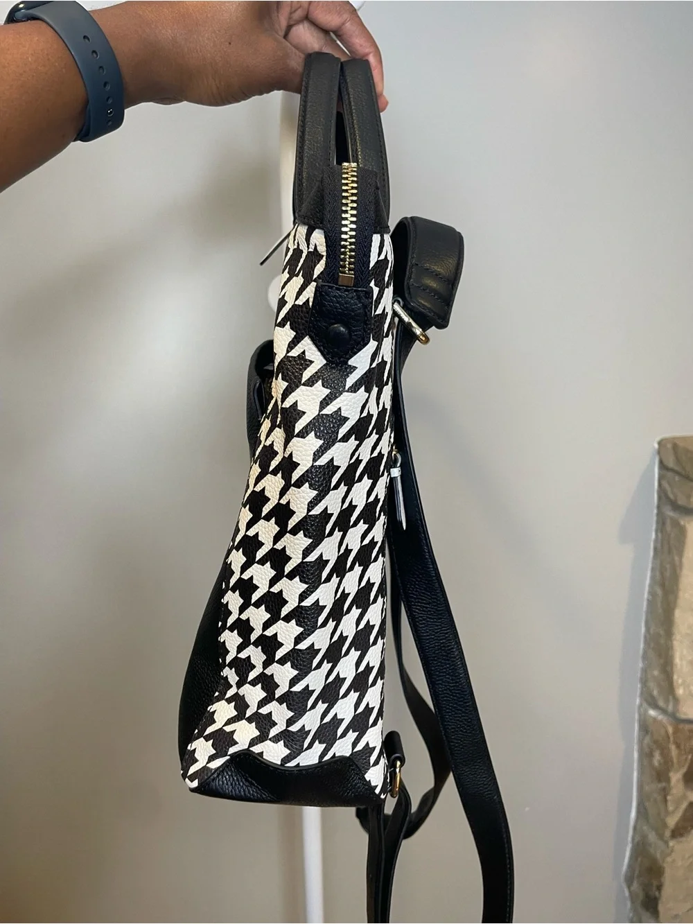 Cole Haan Grand Ambition Luxe Houndstooth Leather Backpack w Tablet Slot NWOT
